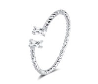 Double Crystal on Twist around Circle Silver Ring NSR-4091